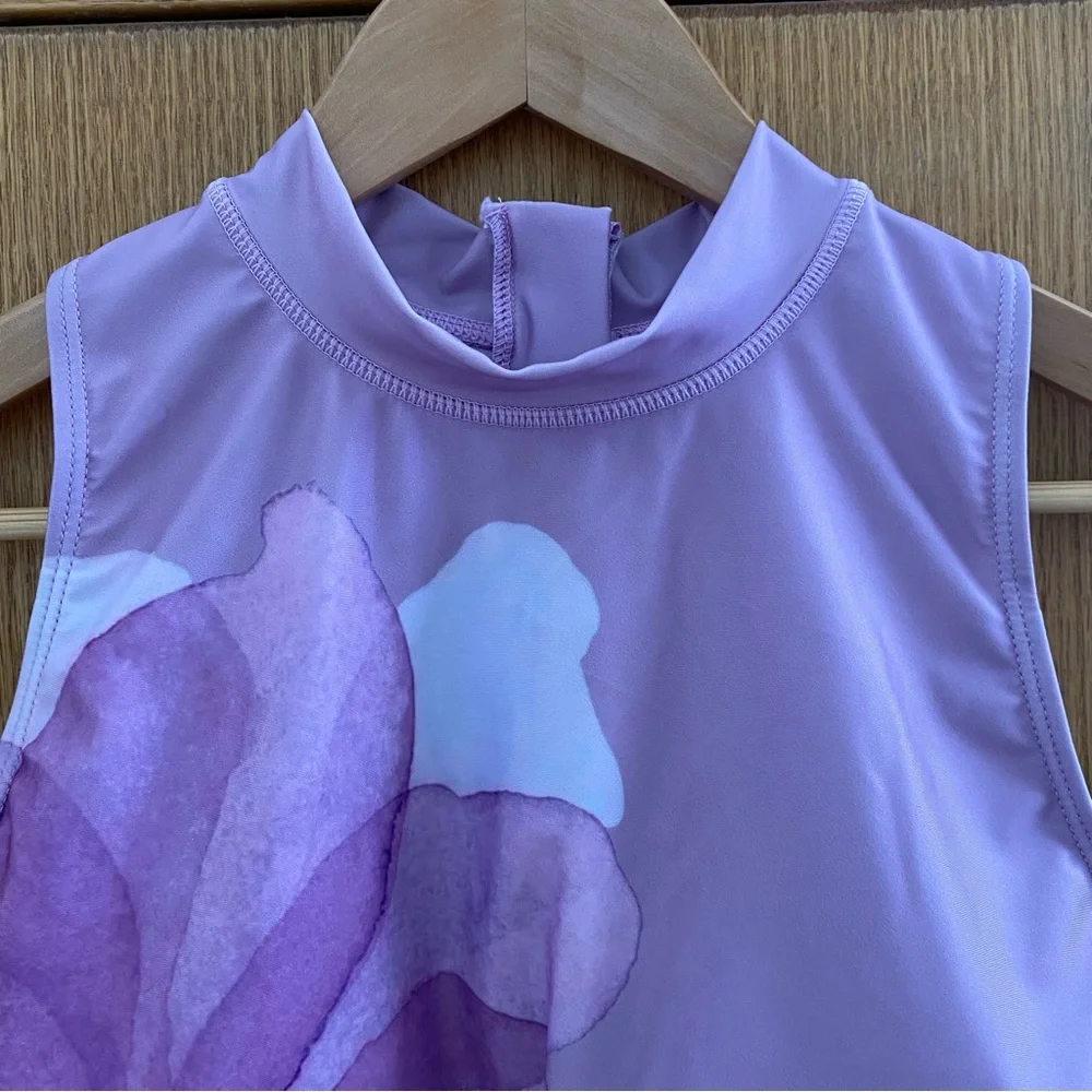 KYODAN • NEW! High Neck Zip Back Floral Swimsuit Top UPF 40 - Pastel Purple - Picture 8 of 16